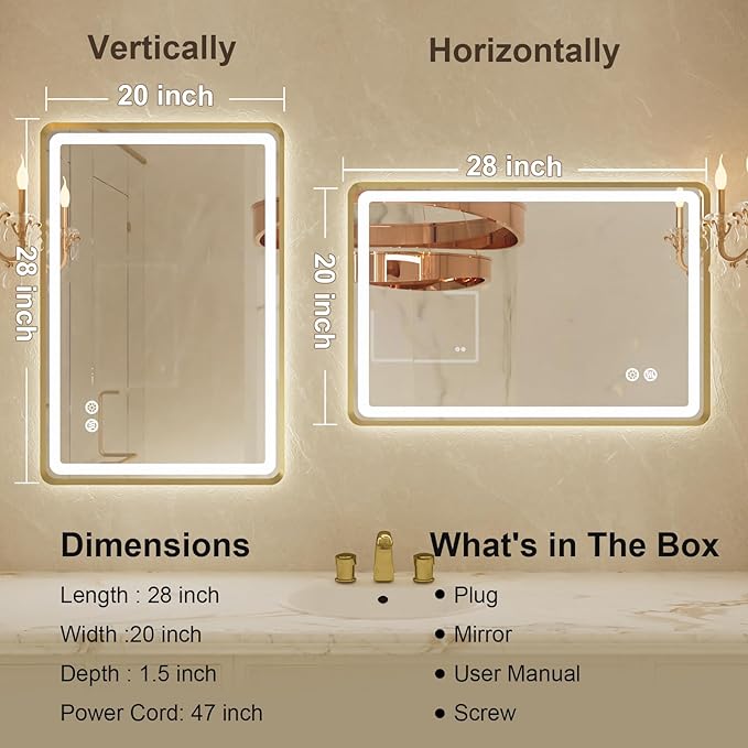 20"x 28" Gold Framed LED Mirrors