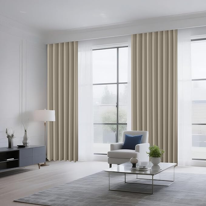 CUCRAF Light Beige Blackout Curtains Customize, Rod Pocket Room Darkening