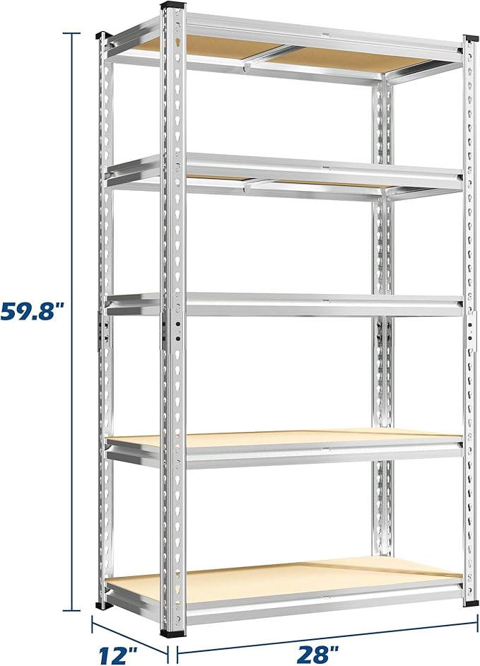 REIBII Storage Shelves 2020LBS Garage Shelving Heavy Duty Shelving 5 Tier Metal Shelving Units for Storage Adjustable Pantry Shelves for Kitchen Warehouse Basement 28" W x 12" D x 59.8" H, 4 Pack