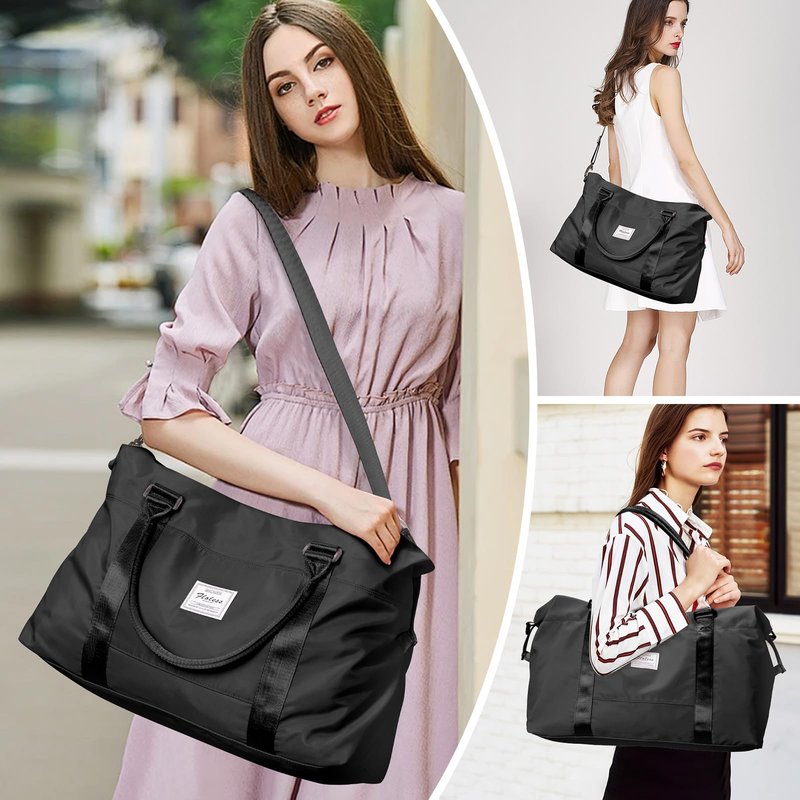 Travel Duffel Bag,Weekender Overnight Bag for Women,Carry-on Bag with Wet Pocket,Gym Bag,Extra Large,Black