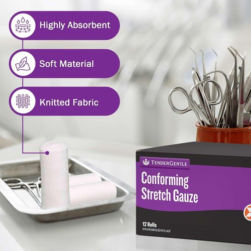 Conforming Stretch Gauze Rolls - 3 Inch White Non-Sterile Wrap | Pack of 12 for Wound Care