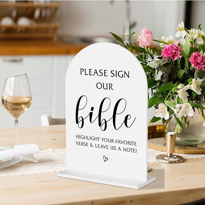 Please Sign Our Bible Wedding Sign Modern Minimalist Style Wedding Signs For Engagement Bridal Shower Ceremony Reception Event Birthday Party Clear Table Acrylic Decor