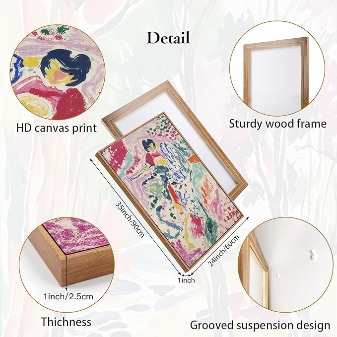 CHDITB Abstract Matisse Framed Canvas Wall Art Set, Colorful Nature Inspired Wall Decor, Modern Home Art Spiritual Wall Painting, Eclectic Gallery Art Prints for Living Room Bedroom Office 24"x36"x3