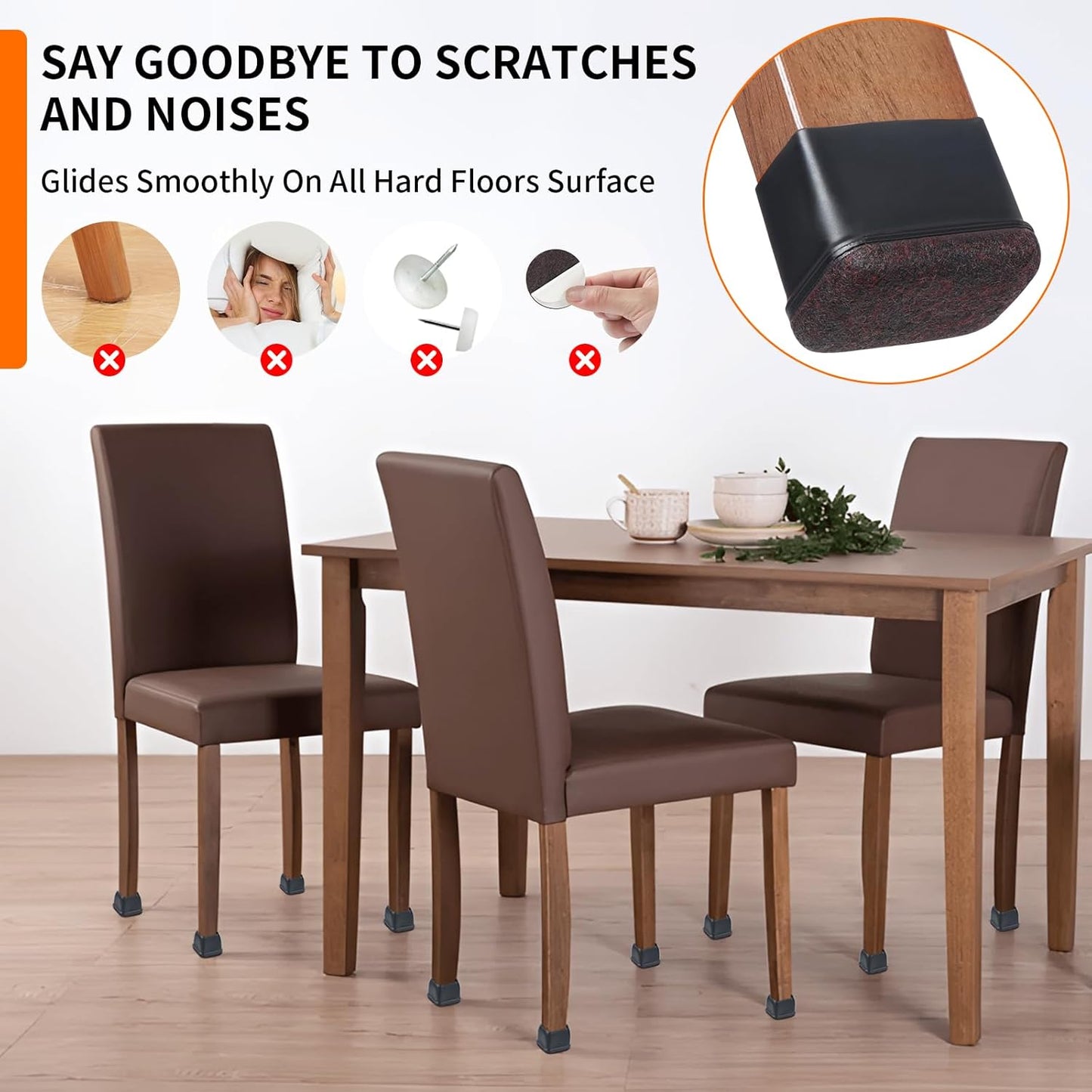 Ezprotekt 16 Pcs Rectangle Black Silicone Chair Leg Floor Protectors, Rectangle Felt Chair Leg Caps, Furniture Leg Covers Cups for Chair Table Desk, Anti- Scratches (Fit L :1.3-1.7", W: 0.6-0.9")