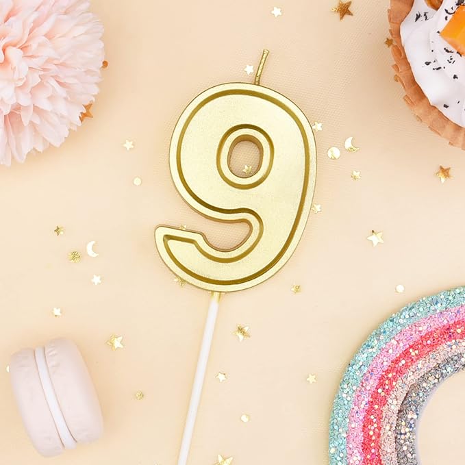 PHD CAKE 2.76 Inch Luxe Gold 9 Number Birthday Candles, Gold Number Candle, Cake Number Candles, Party Celebration