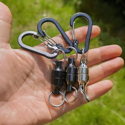Inf-way 3pcs Super Strong Magnet Split Rings Keychain Hook Hangers Magnetic Net Release Holder/Refrigerator Magnets (Stainless Steel-Max Load 10lbs)