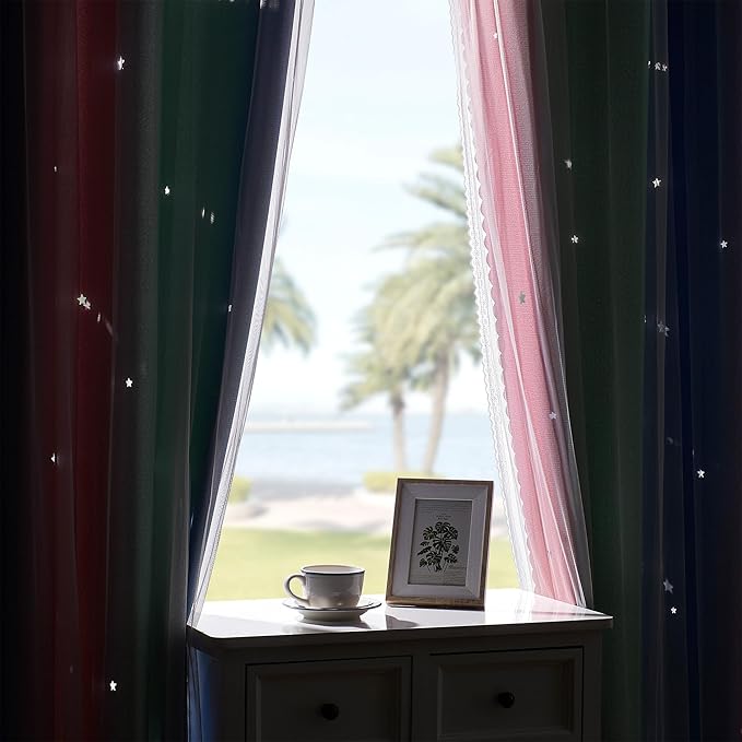 XiDi Curtains for Bedroom Decor, Rainbow Pink GreenBlue52/45/1