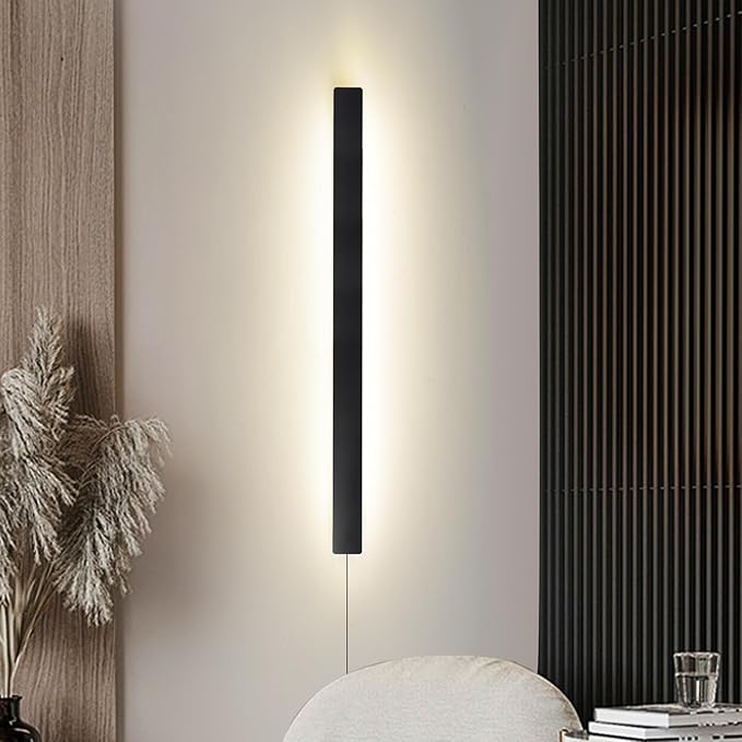 KELUOLY Modern Plug in Wall Lights, 31.4 inch Frosted Black LED Long Wall Sconce