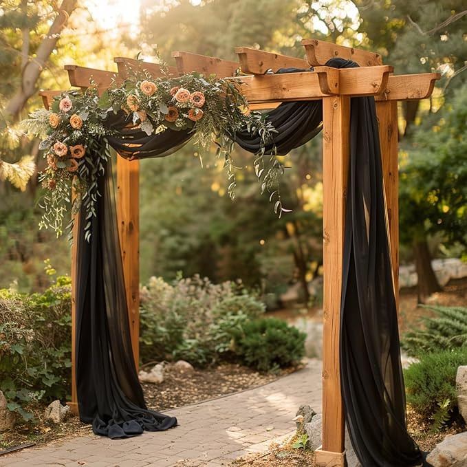 Wokceer Wedding Arch Draping Fabric 28.7" x 20FT Black Sheer Backdrop for Ceremony, Birthday Party, Bridal Shower Decoration