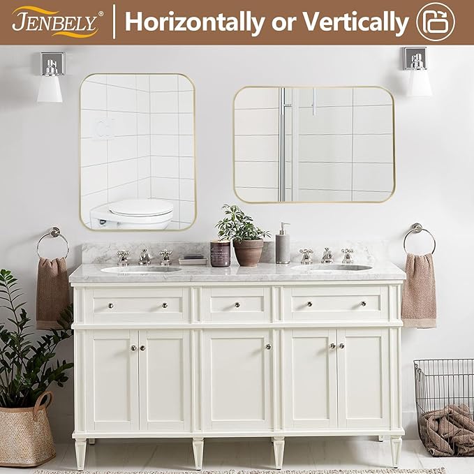 40x30 Inch Brushed Nickel Bathroom Mirror, Framed Rectangle Mirror