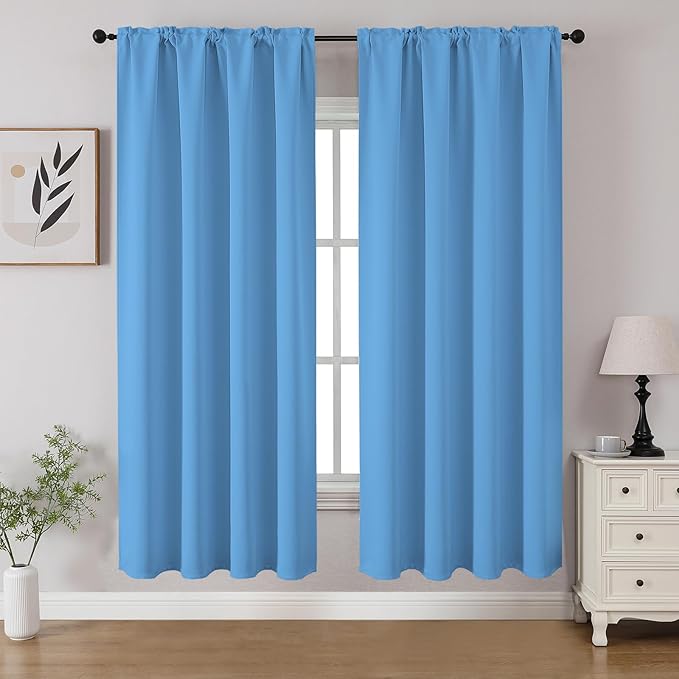 CUCRAF Light Blue Blackout Curtains 63 inch Length 2 Panels Set, Rod Pocket