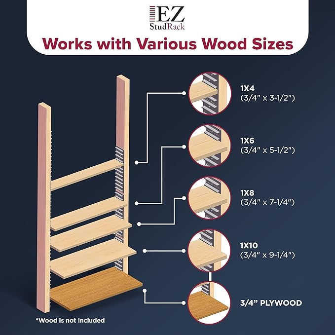 Made in USA | EZStudRack Adjustable Between Stud Shelf Bracket | Shelf Brackets