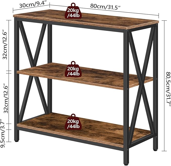Sofa Table, Industrial Console Table, 3-Tier Narrow Side Table with Open Shelves, Foyer Table for Entryway, Hallway, Kitchen, Living Room and Bedroom, Easy Assembly, Rustic Brown CTHR8001Z