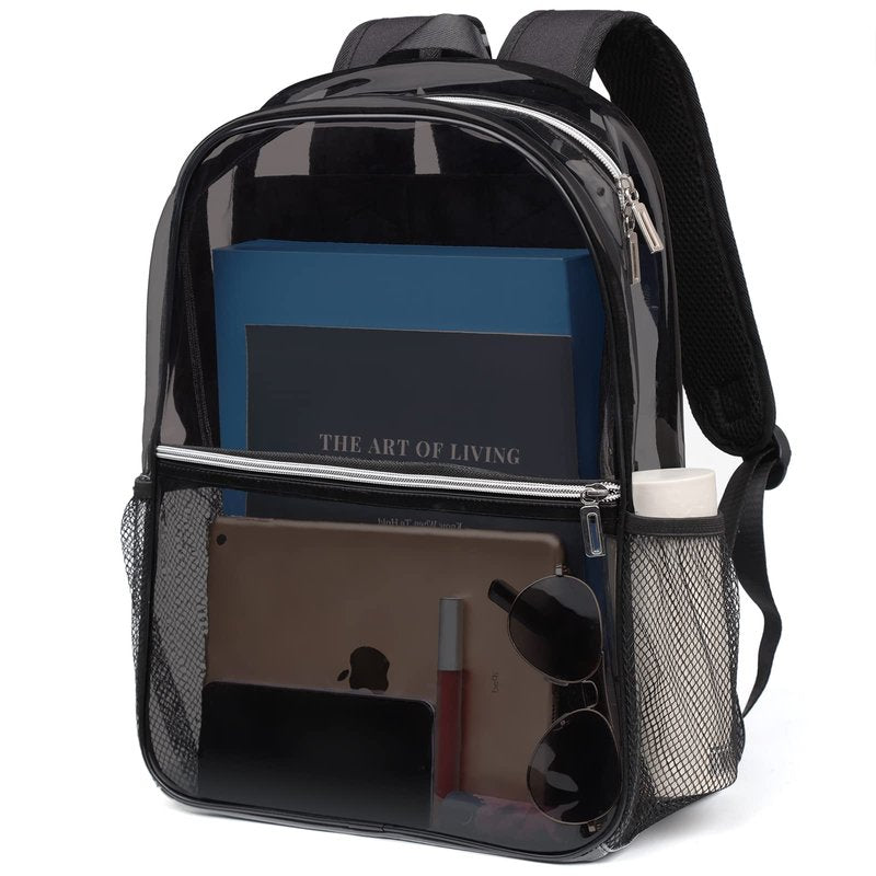 REAWUL Clear Backpack Heavy Duty Large TPU Transparent Backpacks See Through Backpacks for Security Travel,College. (Black)