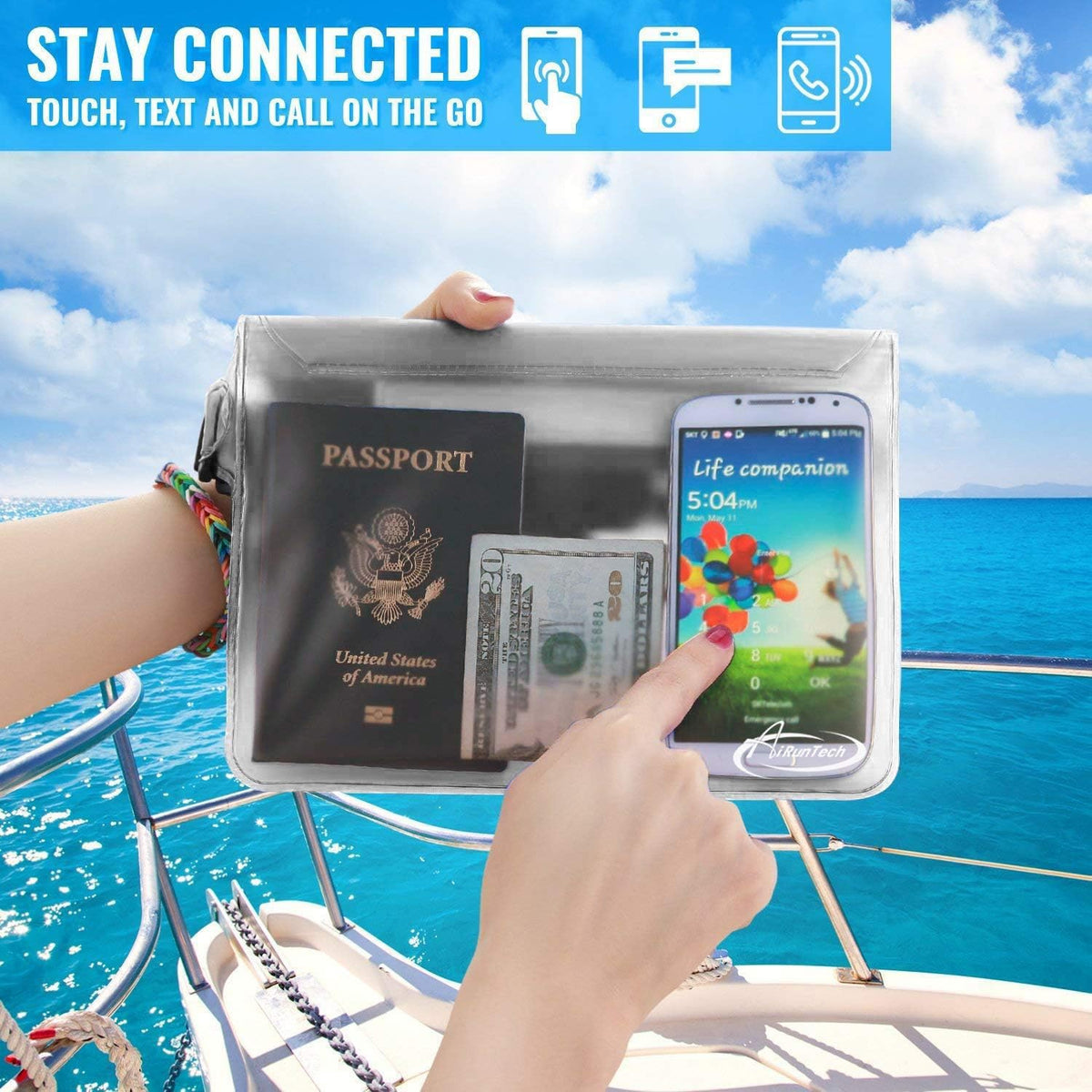 AiRunTech Waterproof Pouch - 2 Pack Waist Strap | Keep Your Phone Safe & Dry for Beach, Pool, Boating, and More
