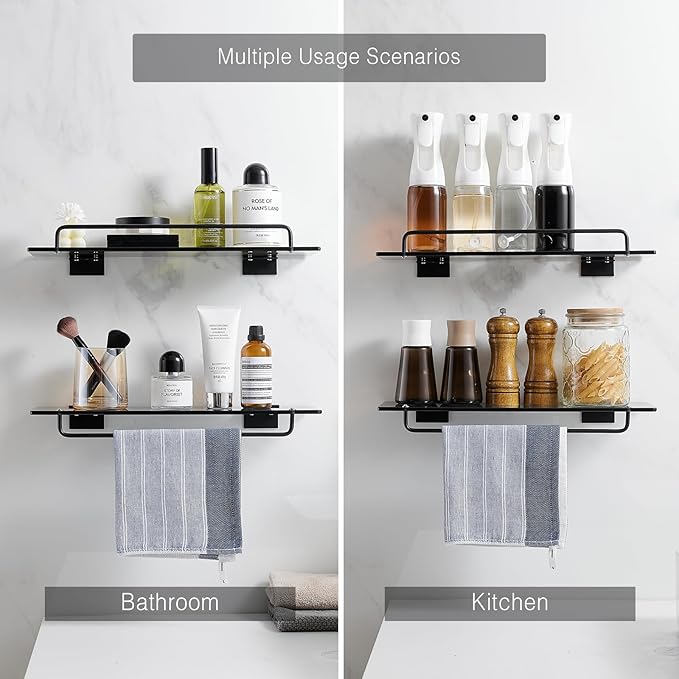 Voldra Glass Shelf for Bathroom, 2 Pack Adhesive Shower Shelves for Inside