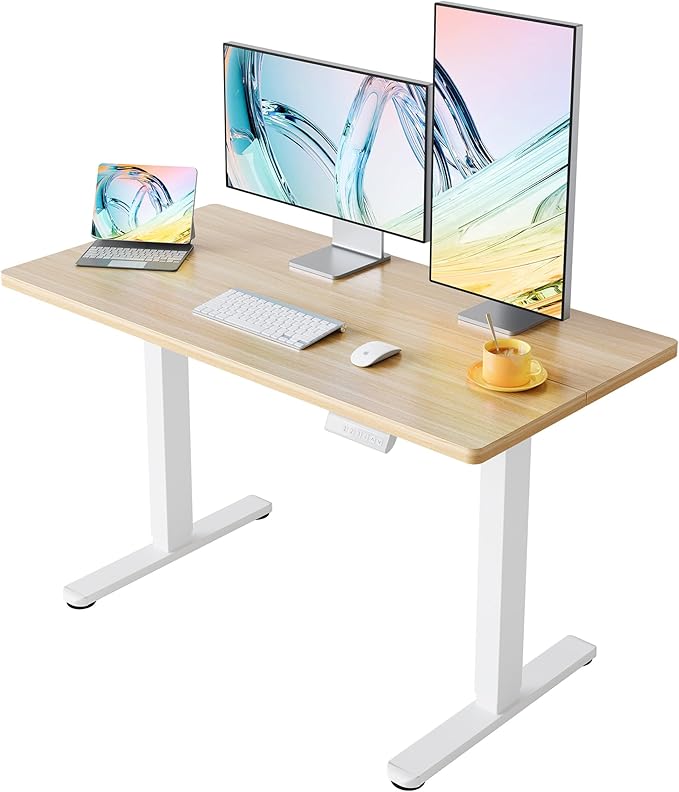 HUANUO 55 x 28 inch Electric Standing Desk Adjustable Height, 4 Memory Height Settings, Sit Stand Up Desk for Home Office & Computer Workstation, Light Walnut