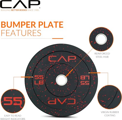 CAP 2-inch Olympic Bumper Plate Weight Set | 100-370 lbs | Multiple Colors | Storage Rack Optional