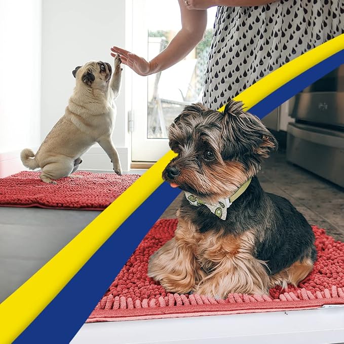 Muddy Mat® | Super Water Absorbent Door Mat Indoor, Microfiber Quick Dry Chenille Entryway Rug, Slip Resistant Front Door Mat, Indoor Mats for Entryway, Machine Washable Pet Rug, Red 35"x24"