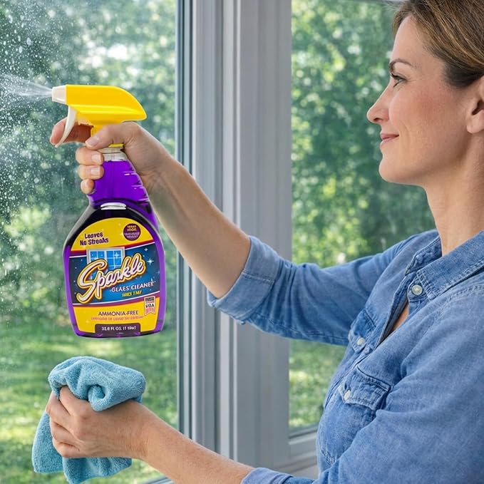 Sparkle Glass Cleaner Spray Bottle & 1 Gallon Refill, Ammonia-Free Original Formula, Streak-Free Shine, 33.8 fl oz + 128 fl oz (Pack of 1 Set)