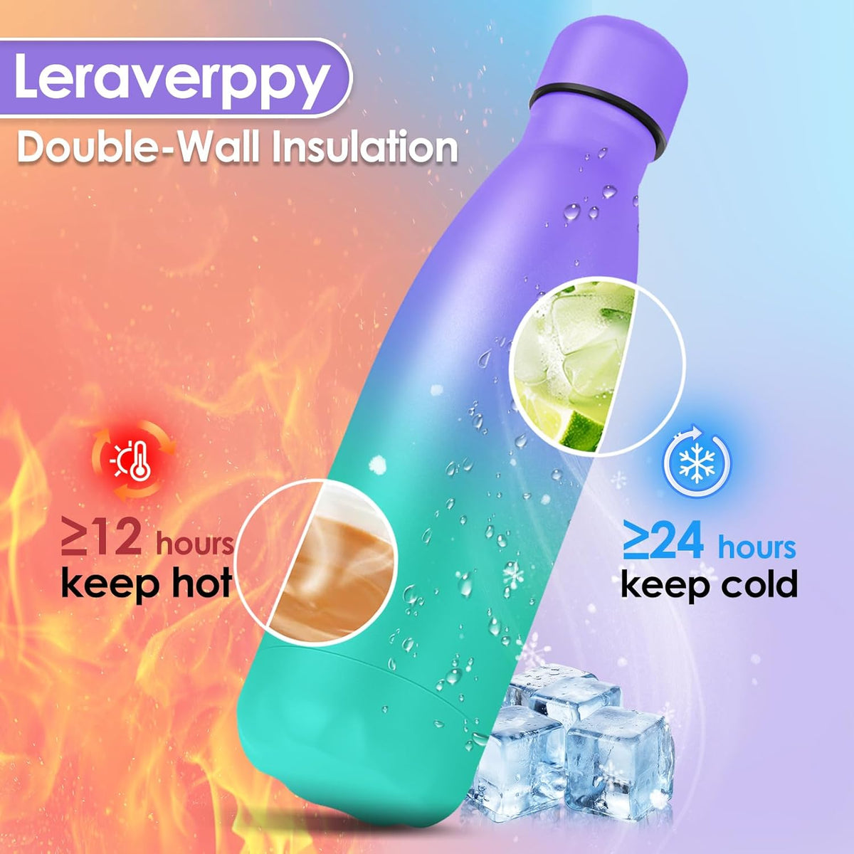 25oz Cola-Bottle Shaped Stainless Steel Leak-proof Water Bottle,Double Wall Vacuum Insulated Metal,Travel Mug For Sports Indoors & Outdoors,BPA-Free Kids Flasks,Purple Green(2 Pack)