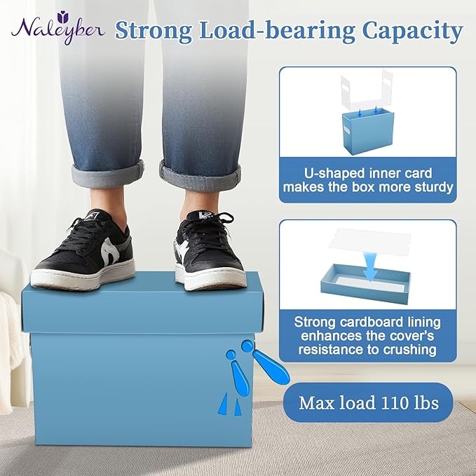File Organizer Box with Lid & Handle, Heavy Duty Hanging File Folder Storage Boxes for Letter Size, Portable Filing Organizer for Office, Home, Classroom, Dusty Blue 4 Pack