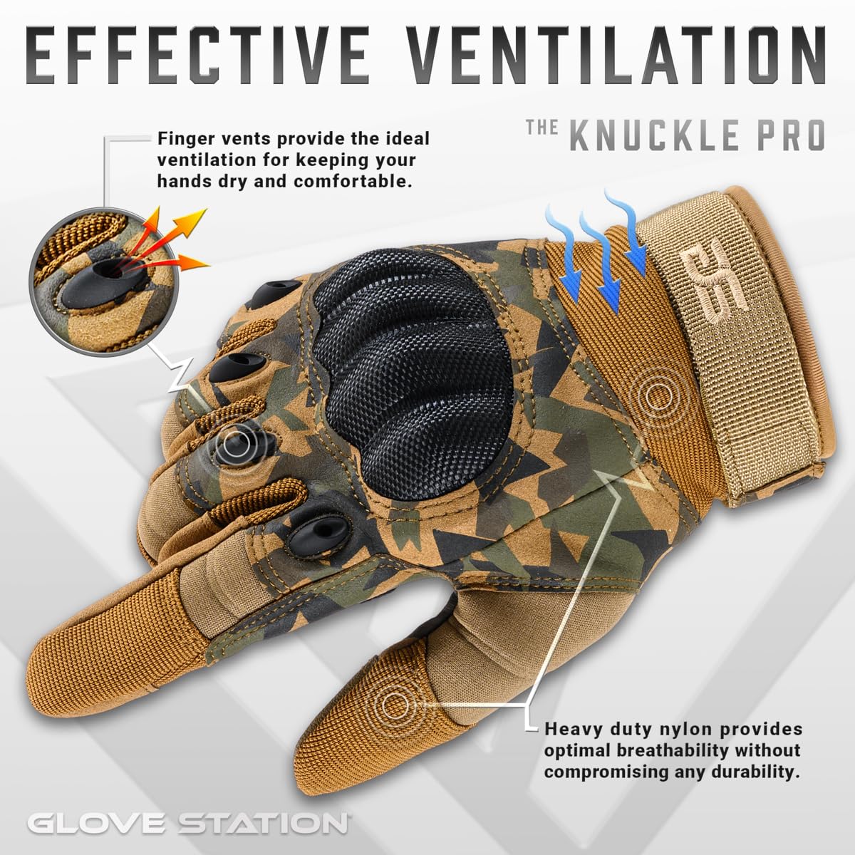 Glove Station Gloves for Men – Touchscreen Utility Gear with Hard Knuckle Protection Used in Motorcycle, Airsoft, & Outdoor Work Camouflage - Hard Knuckle Small
