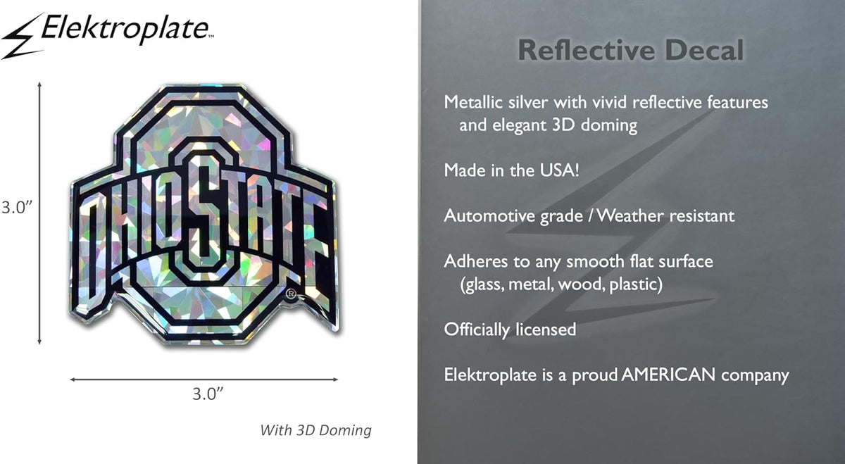 Ohio State Silver Reflective Decal - Premium 3D All-Weather Sticker for Car, Laptop, Water Bottle & More | Officially Licensed, Made in USA