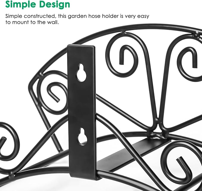 TomCare Garden Hose Holder Heavy Duty Water Hose Holder Holds 150 FT Hoses Solid Metal Hoses Hanger Wall Mount Decorative Durable Garden Hoses Storage Hose Reel Hose Organizer for Outside Yard, Black