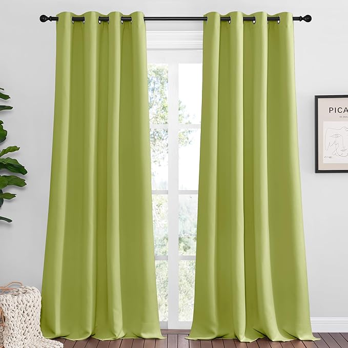 NICETOWN Fresh Green Blackout Curtains 120 inches Length
