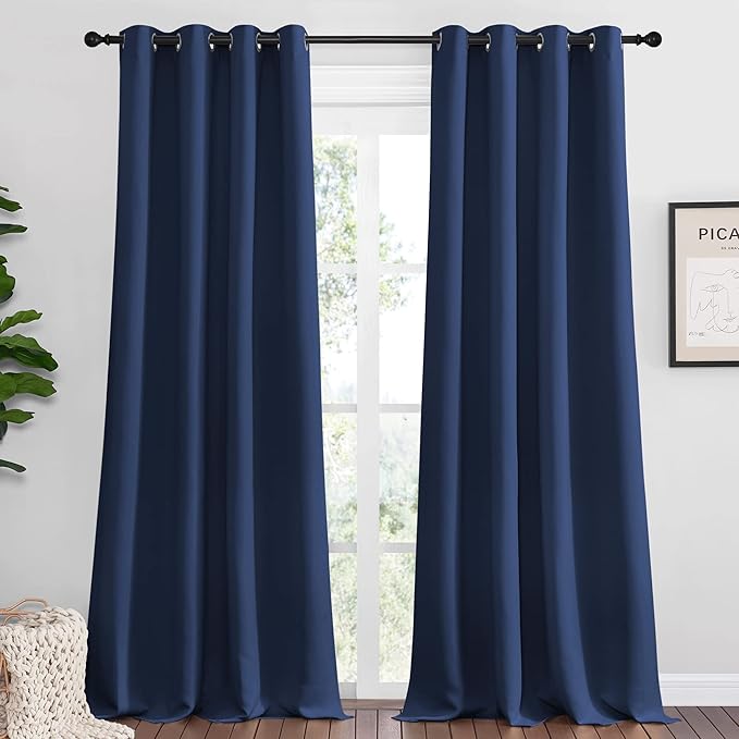 NICETOWN Navy Blackout Curtains 102" Long