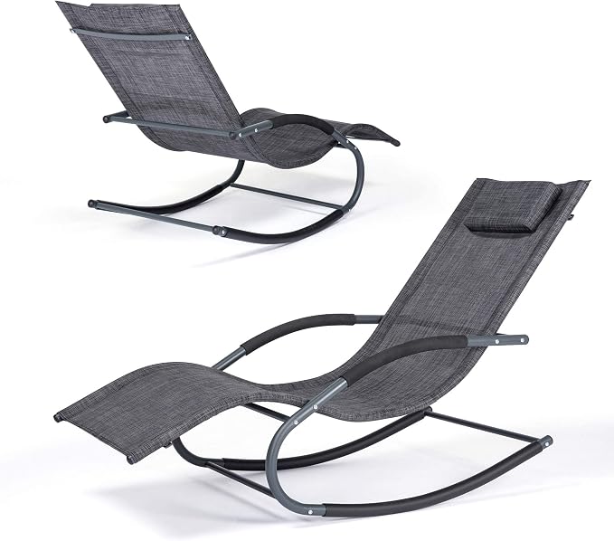 Outdoor Lounge Chairs with Removable Pillow, Pool Chaise Lounge Chairs Set of 2, Dark Grey