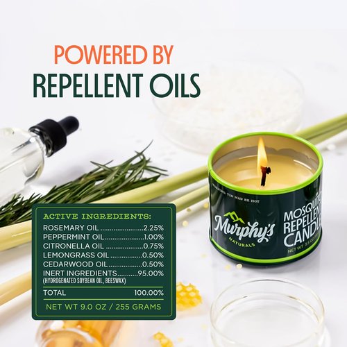Murphy's Naturals Mosquito Repellent Candles - Citronella & Essential Oils, 30-Hour Burn, 9 oz, 6-Pack