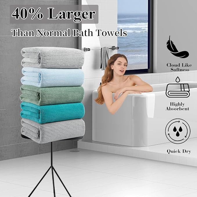 4 Piece Bath Towel Set 35"x70"Oversized Bath Towel for Bathroom Ultra Soft Fluffy Extra Large Bath Sheet Luxury Premium Bathroom Towel Highly Absorbent Quick Dry Shower Towel for Hotel Spa,Black White
