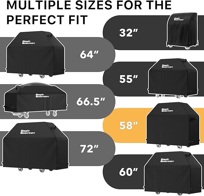 Simple Houseware 58 in. Heavy-Duty BBQ Gas Grill Cover, 600D Polyester Waterproof, Weather-Resistant