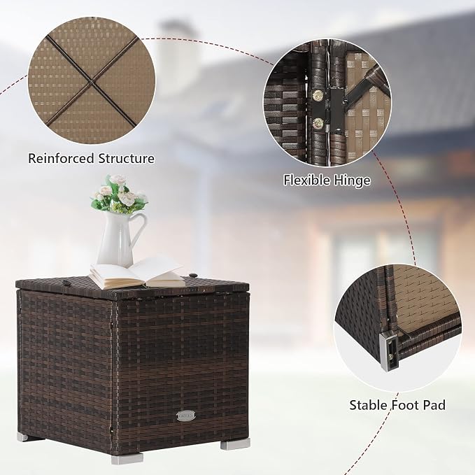 Tangkula 2 Pieces Patio Ottomans, Patiojoy Hand-Woven PE Rattan Side Table with Removable Cushion & Hidden Storage Space, Multifunctional Storage Box, Seat for Patio, Backyard, Poolside (Red)