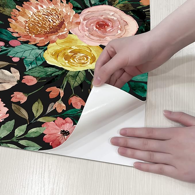JiffDiff Blooming Floral Wallpaper Peel and Stick Pink Impressionist Floral