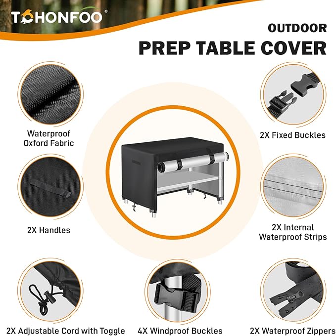 Outdoor Prep Table Cover with Split Zipper, Waterproof Patio Stainless Steel Metal BBQ Table Cover, Suitable for Outdoor Dining Table, Grill Table, BBQ Grill Cart, 24"L x 18"W x 34"H