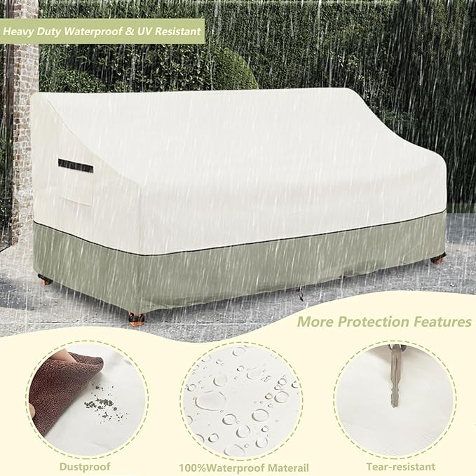 3-Seater Patio Sofa Cover,85 W x 38 D x 35 H Inches Outdoor Couch Cover,600D Heavy Duty Waterproof Outdoor Sofa Covers,Patio Furniture Covers,Beige