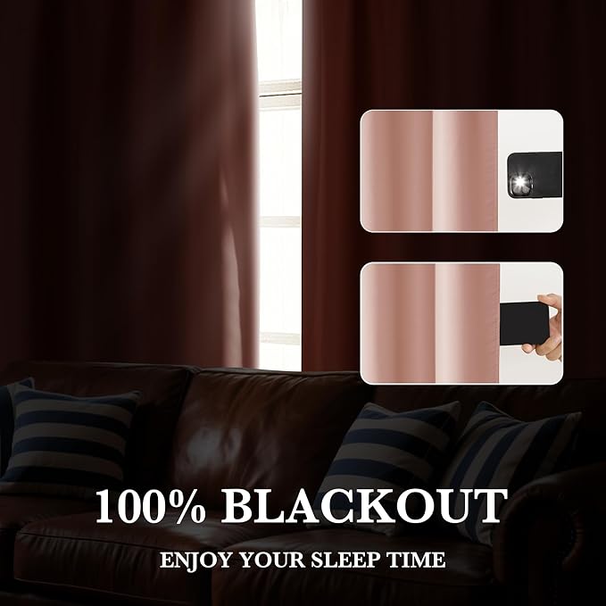 RYB HOME Bedroom Blackout Curtains 72 inches Long, 100% Blackout Thermal
