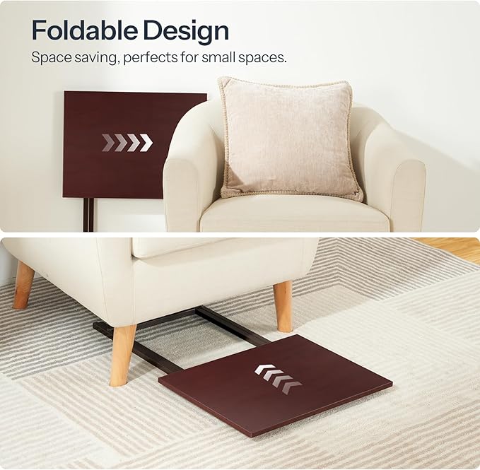 HOOBRO Folding TV Tray Tables, Set of 2 Side Table for Small Space, Industrial Snack Tables for Eating at Couch, Stable Metal Frame, Easy Assembly, Space Saving, Brown BR25BZ01