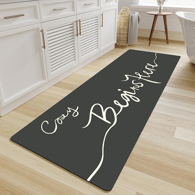 MontVoo-Bath Mat Rug Long Non Slip Super Absorbent Bathroom Runner Stain Resistant Quick Dry Thin Bathroom Mat Fit Under Door-17"x70",Black