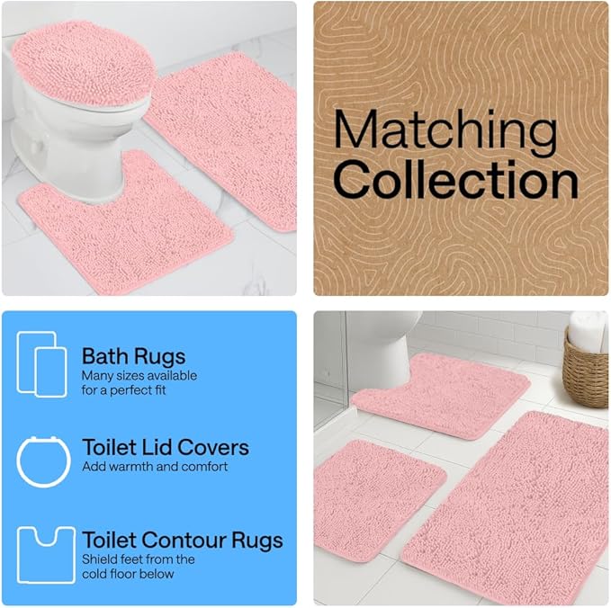 GORILLA GRIP Bathroom Rug Sets, Soft Chenille 2 Piece Area Rugs Set, Toilet Base Mat and 30x20 Carpet, Absorbent Microfiber Washable Mats Dry Quickly, Home Décor and Bath Room Accessories, Lt Pink