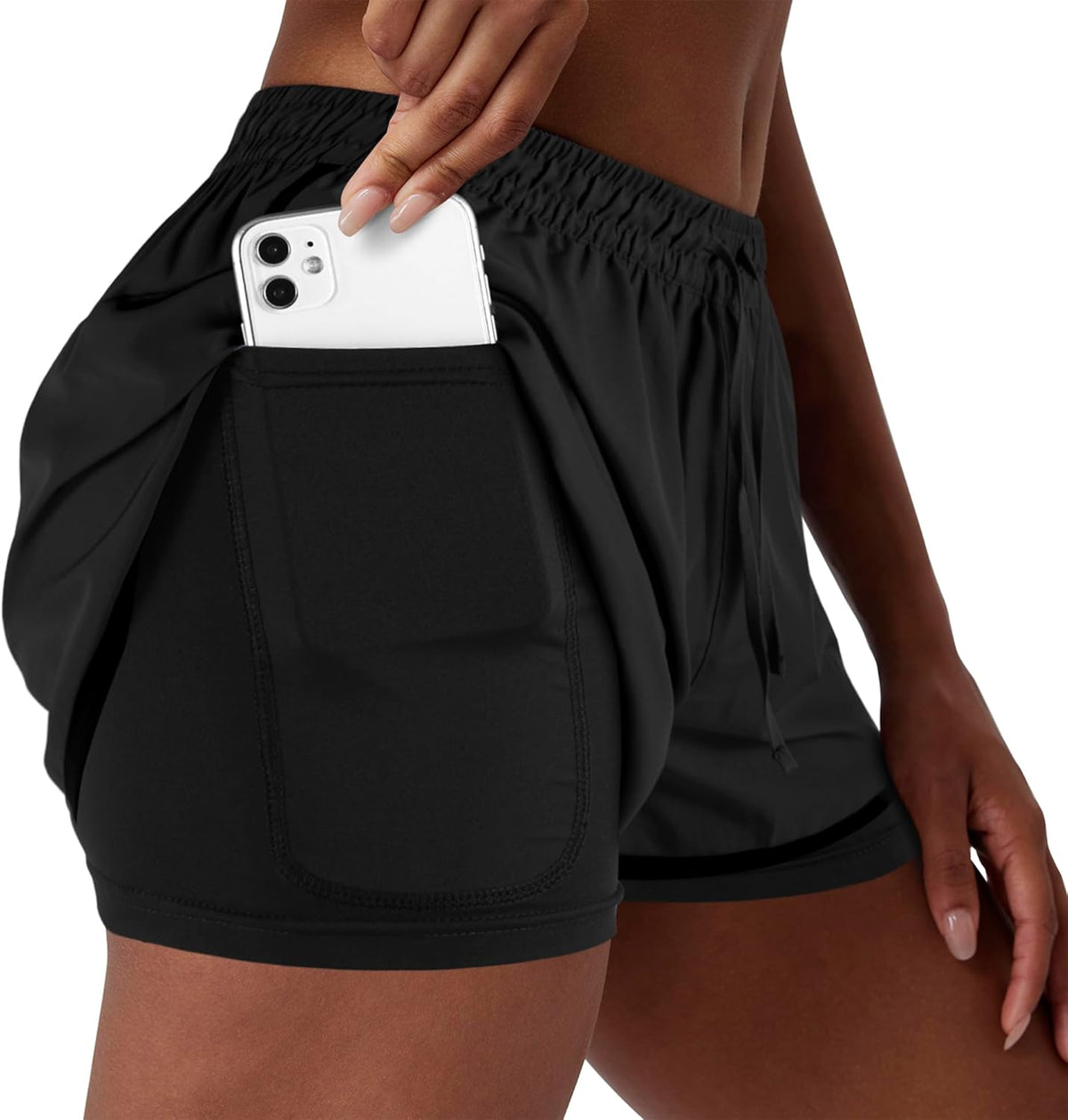 Yevrimow Women's 2-in-1 High-Waisted Running Shorts | Athletic Gym & Yoga with Liner Pockets