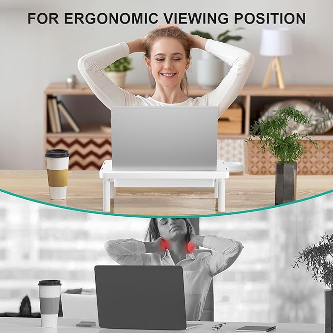 WALI Computer Monitor Stand with Storage, Desk Monitor Riser 3 Height Adjustable, Laptop Riser with Airflow Vents, Desk Organizer for Computer, Laptop, Printer (PTT002-W), 1 Pack, White