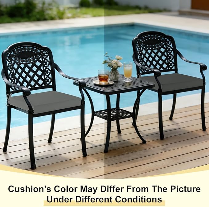 downluxe Outdoor Chair Cushions for Patio Furniture, Waterproof Square Corner Memory Foam Patio Chair Cushion with Adjustable Ties and Portable Handle, 19" x 19" x 3", Dark Grey, 2 Pack