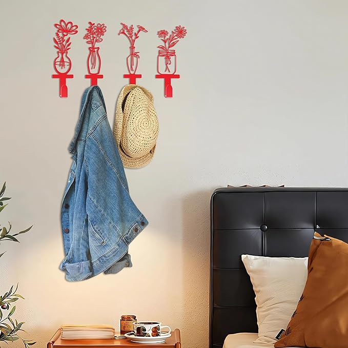 Decorative Wall Hooks, Metal Flowers Wall Decor