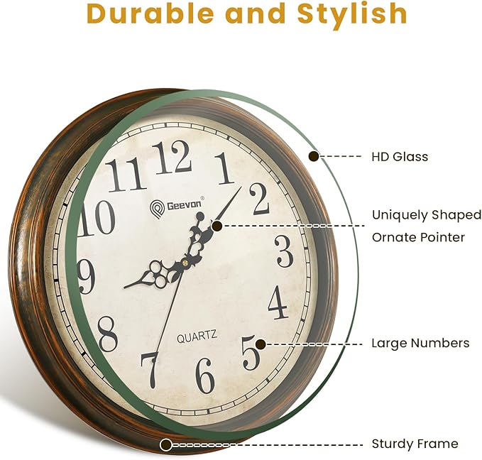 Geevon Retro Silent 18 Inch Wall Clock Non Ticking, Vintage Clock Quartz
