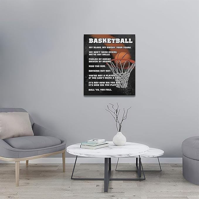 Basketball Wall Art, Basketball Life Lessons Pictures Wall Decor, Sports Quotes Canvas Prints Painting, Framed Artwork Office Home Decor For Bathroom Bedroom Dining Living Room 20L" x 24W"