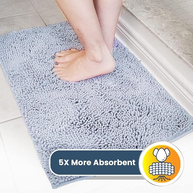 Muddy Mat® | Super Water Absorbent Door Mat Indoor, Microfiber Quick Dry Chenille Entryway Rug, Slip Resistant Front Door Mat, Indoor Mats for Entryway, Machine Washable Pet Rug, Baby Blue 24"X60"